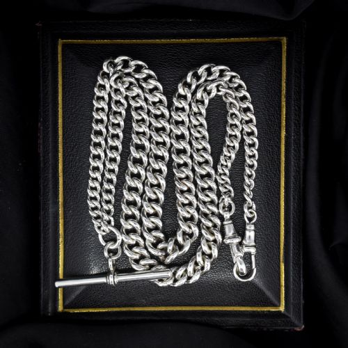 Antique 22" Albert Watch Chain Necklace with T-bar and Dog Clips