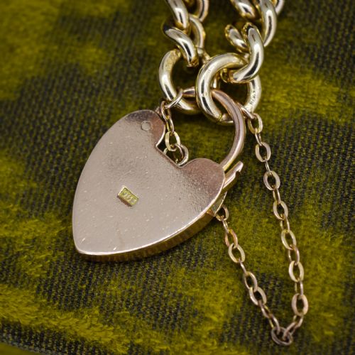 ANTIQUE HEART PADLOCK CURB 9CT GOLD BRACELET 75 - ADDITIONAL PHOTO 3