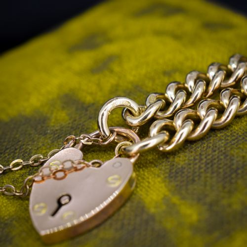ANTIQUE HEART PADLOCK CURB 9CT GOLD BRACELET 75 - ADDITIONAL PHOTO 4
