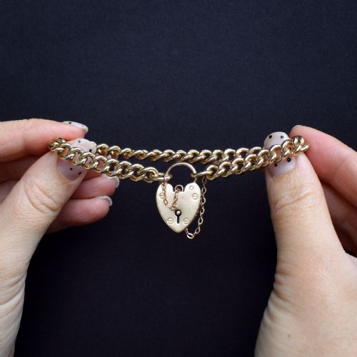 ANTIQUE HEART PADLOCK CURB 9CT GOLD BRACELET 75 - ADDITIONAL PHOTO 8