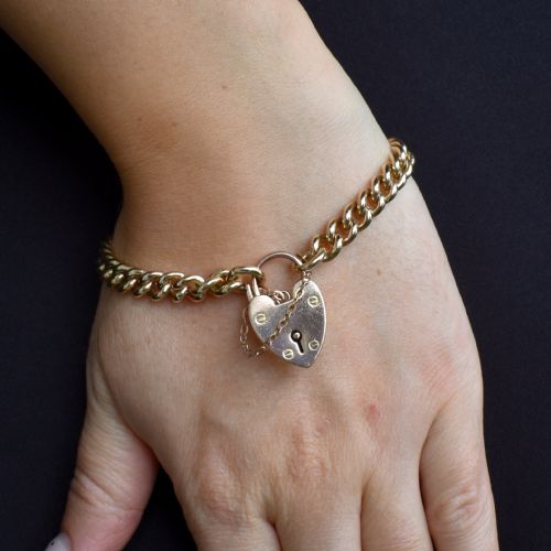 ANTIQUE HEART PADLOCK CURB 9CT GOLD BRACELET 75 - ADDITIONAL PHOTO 9