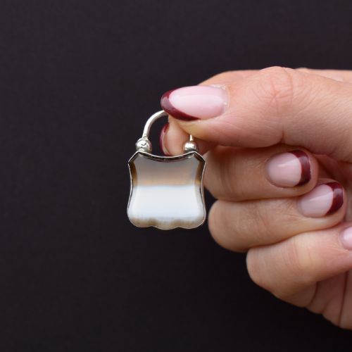 Antique Agate Engraved Silver Padlock Pendant Charm