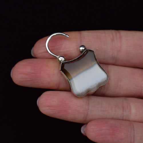 fig 1. Antique Agate Engraved Silver Padlock Pendant Charm
