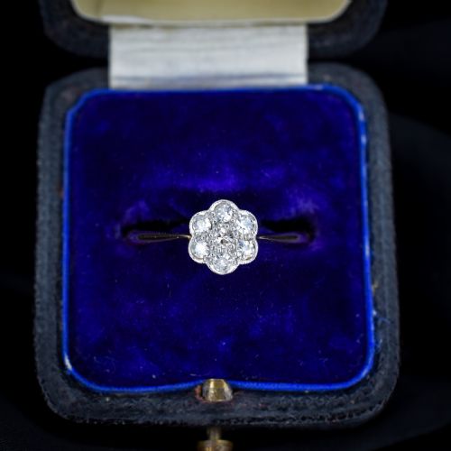 fig 1. Antique Diamond Cluster Daisy 18ct Yellow Gold and Platinum Ring