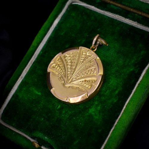 fig 2. Antique 9ct Gold Round Engraved Locket Pendant | Chester 1910