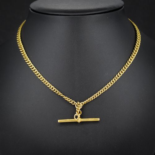 Art Deco '1926' 18ct Gold Graduated Curb Link Albert Watch Chain Necklace 14.75"