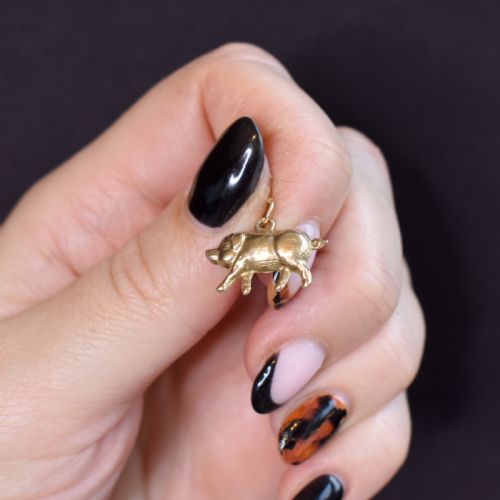 fig 1. Vintage 9ct Gold Lucky Pig Charm Pendant | London 1963