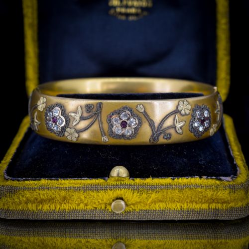 ANTIQUE 12CT GOLD FILLED FLORAL PASTE BANGLE BRACELET - ADDITIONAL PHOTO 4