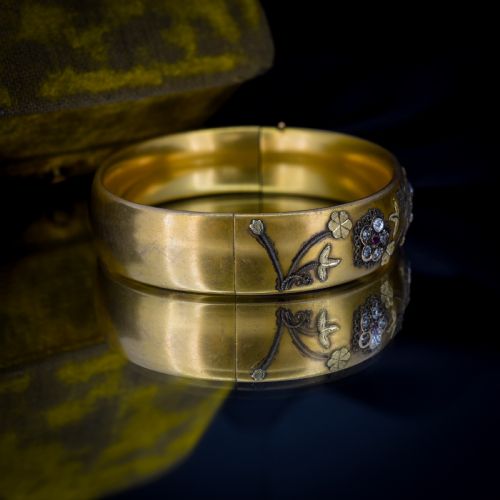 ANTIQUE 12CT GOLD FILLED FLORAL PASTE BANGLE BRACELET - ADDITIONAL PHOTO 5