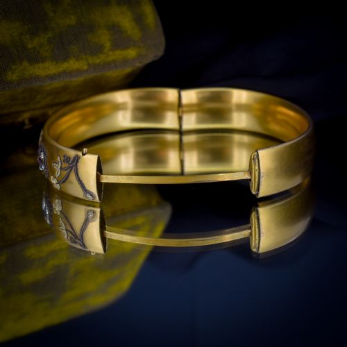 ANTIQUE 12CT GOLD FILLED FLORAL PASTE BANGLE BRACELET - ADDITIONAL PHOTO 8