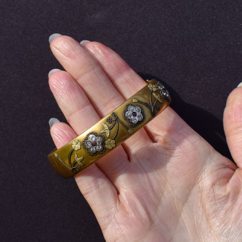 ANTIQUE 12CT GOLD FILLED FLORAL PASTE BANGLE BRACELET - ADDITIONAL PHOTO 9