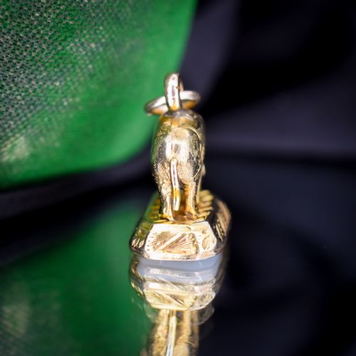 ANTIQUE CHALCEDONY ELEPHANT GOLD CASED ORNATE FOB SEAL PENDANT - ADDITIONAL PHOTO 7