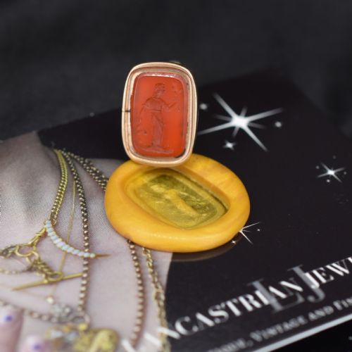 ANTIQUE CARNELIAN GREEK FIGURE INTAGLIO GOLD FOB PENDANT - ADDITIONAL PHOTO 2