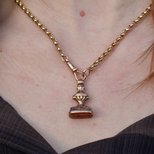 ANTIQUE CARNELIAN GREEK FIGURE INTAGLIO GOLD FOB PENDANT - ADDITIONAL PHOTO 9