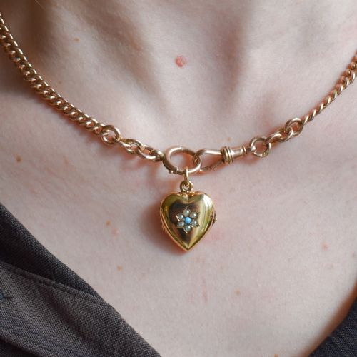 fig 1. Antique Turquoise Pearl Flower Rolled Gold Locket Pendant