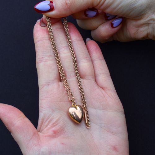 ANTIQUE 9CT GOLD HEART PENDANT CHAIN NECKLACE 16 - ADDITIONAL PHOTO 2