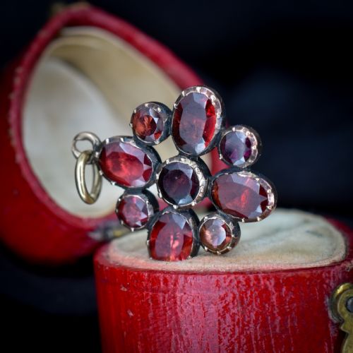 ANTIQUE GEORGIAN FLAT CUT GARNET FLOWER GOLD PENDANT - ADDITIONAL PHOTO 7