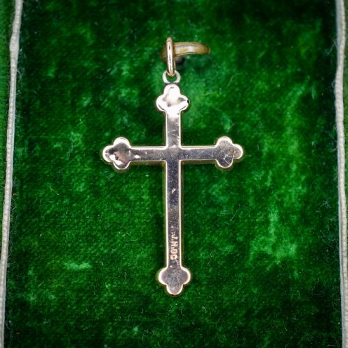 ANTIQUE EDWARDIAN 9CT GOLD ENGRAVED CROSS PENDANT - ADDITIONAL PHOTO 5