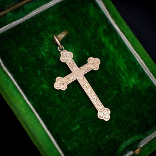 ANTIQUE EDWARDIAN 9CT GOLD ENGRAVED CROSS PENDANT - ADDITIONAL PHOTO 6