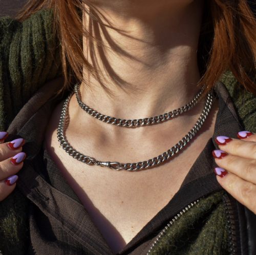 ANTIQUE STERLING SILVER CURB LINK CHAIN NECKLACE WITH DOG CLIP 325 - ADDITIONAL PHOTO 2