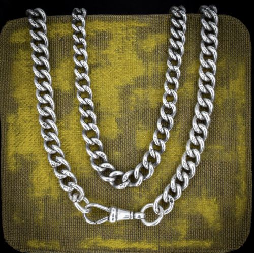 ANTIQUE STERLING SILVER CURB LINK CHAIN NECKLACE WITH DOG CLIP 325 - ADDITIONAL PHOTO 3