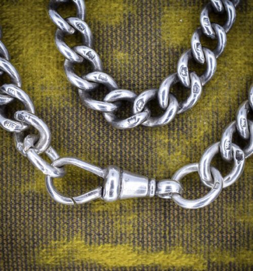 ANTIQUE STERLING SILVER CURB LINK CHAIN NECKLACE WITH DOG CLIP 325 - ADDITIONAL PHOTO 5