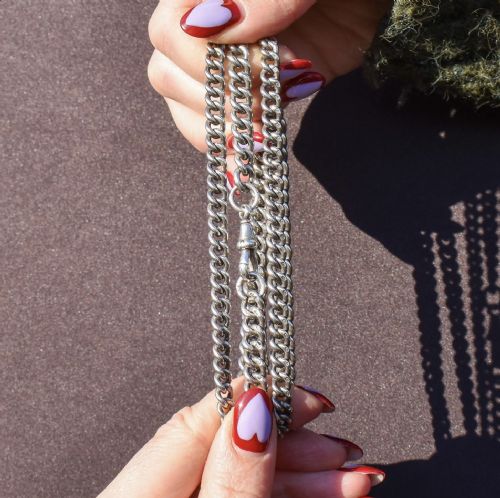 ANTIQUE STERLING SILVER CURB LINK CHAIN NECKLACE WITH DOG CLIP 325 - ADDITIONAL PHOTO 7