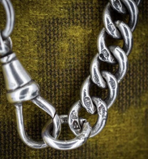 ANTIQUE STERLING SILVER CURB LINK CHAIN NECKLACE WITH DOG CLIP 325 - ADDITIONAL PHOTO 9