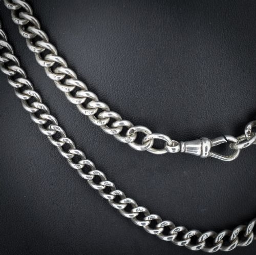 ANTIQUE STERLING SILVER CURB LINK CHAIN NECKLACE WITH DOG CLIP 325 - ADDITIONAL PHOTO 10