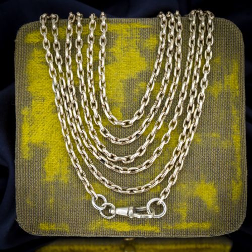 ANTIQUE ROLLED GOLD FACETED BELCHER LINK MUFF GUARD CHAIN NECKLACE WITH DOG CLIP 57 - ADDITIONAL PHOTO 3