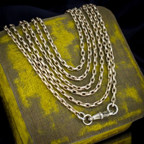 ANTIQUE ROLLED GOLD FACETED BELCHER LINK MUFF GUARD CHAIN NECKLACE WITH DOG CLIP 57 - ADDITIONAL PHOTO 4