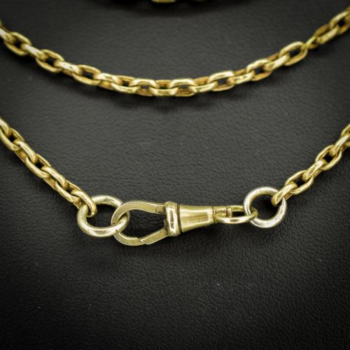 ANTIQUE ROLLED GOLD FACETED BELCHER LINK MUFF GUARD CHAIN NECKLACE WITH DOG CLIP 57 - ADDITIONAL PHOTO 5