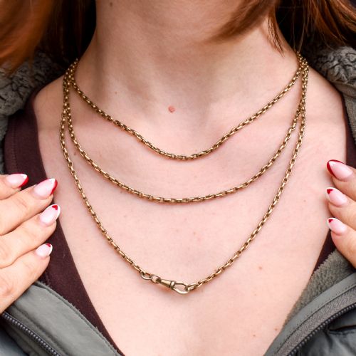 ANTIQUE ROLLED GOLD FACETED BELCHER LINK MUFF GUARD CHAIN NECKLACE WITH DOG CLIP 57 - ADDITIONAL PHOTO 8