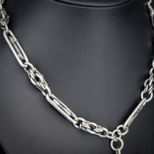ANTIQUE STERLING SILVER TROMBONE AND LOVE KNOT ALBERT CHAIN WITH DOG CLIPS 16 - ADDITIONAL PHOTO 5