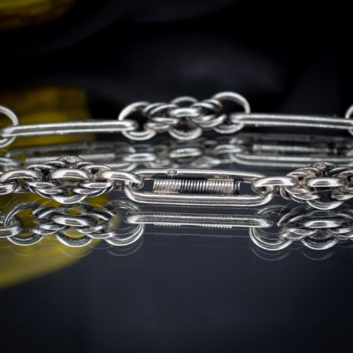 ANTIQUE STERLING SILVER TROMBONE AND LOVE KNOT ALBERT CHAIN WITH DOG CLIPS 16 - ADDITIONAL PHOTO 9