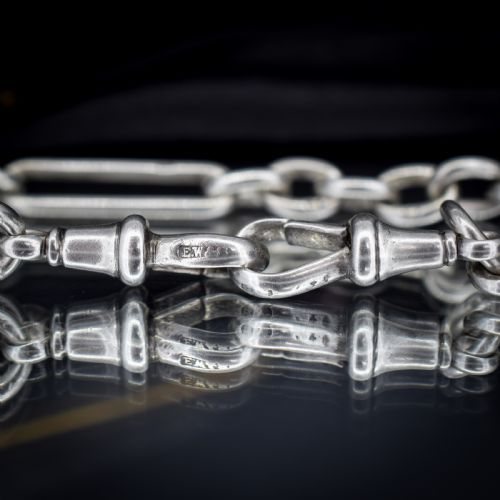 ANTIQUE STERLING SILVER TROMBONE AND LOVE KNOT ALBERT CHAIN WITH DOG CLIPS 16 - ADDITIONAL PHOTO 11