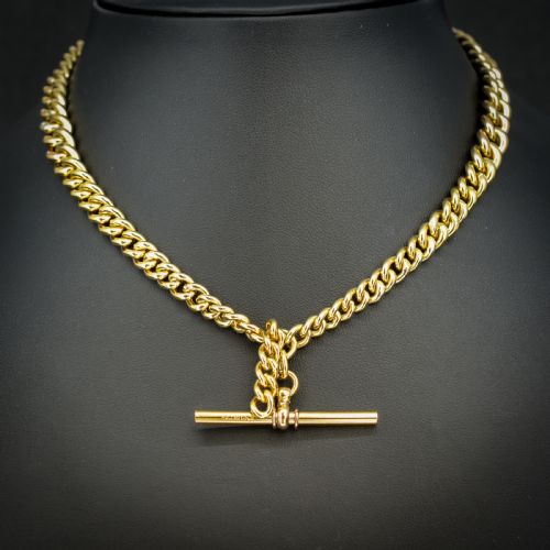 Antique Rolled Gold Curb Chain with T-bar and Double Dog Clips - 14.5"