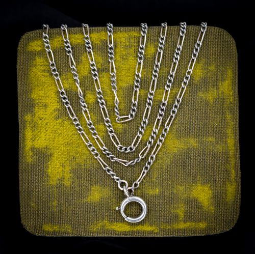 ANTIQUE FRENCH NIELLO SILVER AND GOLD FIGARO GUARD CHAIN NECKLACE 61 - ADDITIONAL PHOTO 1