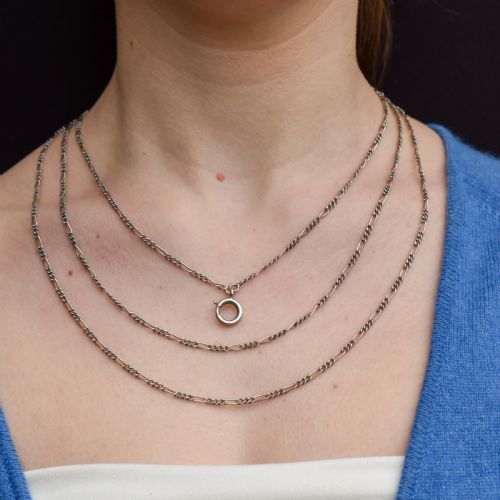 ANTIQUE FRENCH NIELLO SILVER AND GOLD FIGARO GUARD CHAIN NECKLACE 61 - ADDITIONAL PHOTO 2