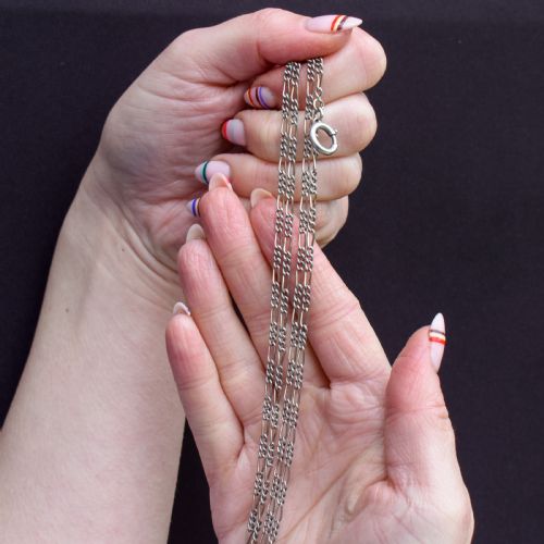 ANTIQUE FRENCH NIELLO SILVER AND GOLD FIGARO GUARD CHAIN NECKLACE 61 - ADDITIONAL PHOTO 3