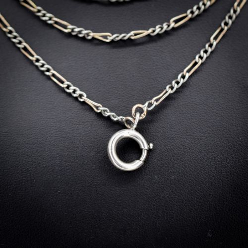 ANTIQUE FRENCH NIELLO SILVER AND GOLD FIGARO GUARD CHAIN NECKLACE 61 - ADDITIONAL PHOTO 4