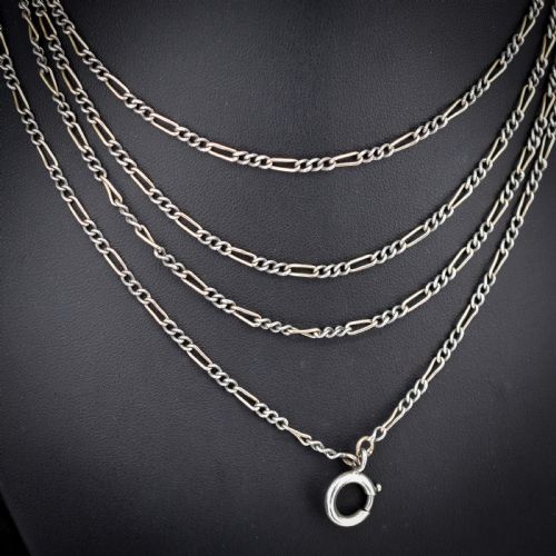ANTIQUE FRENCH NIELLO SILVER AND GOLD FIGARO GUARD CHAIN NECKLACE 61 - ADDITIONAL PHOTO 5