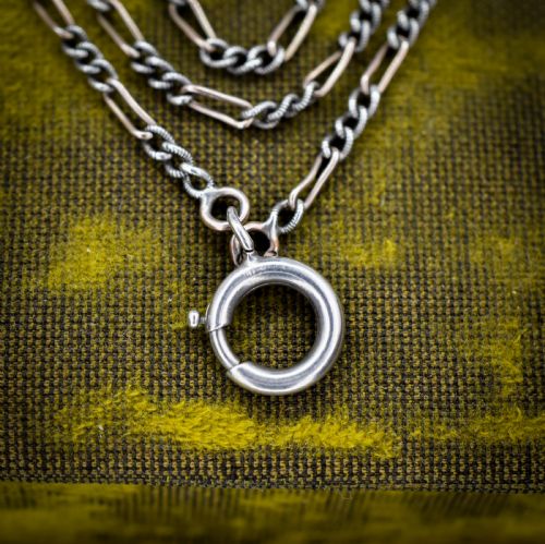 ANTIQUE FRENCH NIELLO SILVER AND GOLD FIGARO GUARD CHAIN NECKLACE 61 - ADDITIONAL PHOTO 6