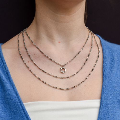 ANTIQUE FRENCH NIELLO SILVER AND GOLD FIGARO GUARD CHAIN NECKLACE 61 - ADDITIONAL PHOTO 9