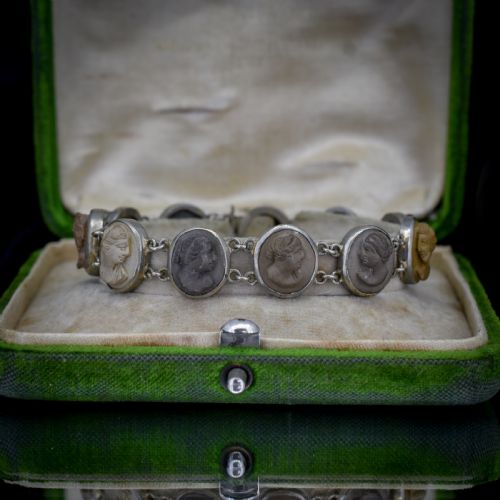 ANTIQUE VICTORIAN GRAND TOUR LAVA CAMEO PORTRAIT BRACELET 7