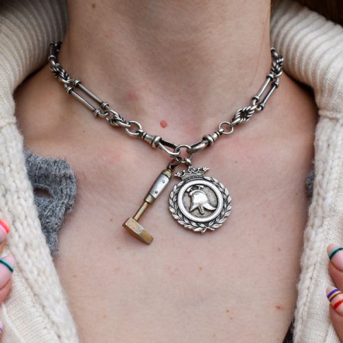 ART DECO '1931' SILVER FIREMAN MEDAL AND MOTHER OF PEARL HAMMER PENDANT - ADDITIONAL PHOTO 1