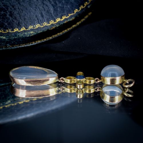 ANTIQUE MOONSTONE AND SAPPHIRE 9CT GOLD DROP PENDANT - ADDITIONAL PHOTO 8