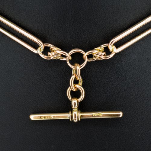 fig 3. Antique '1903' 9ct Gold Trombone and Love Knot Link Albert Chain Necklace | 13.5