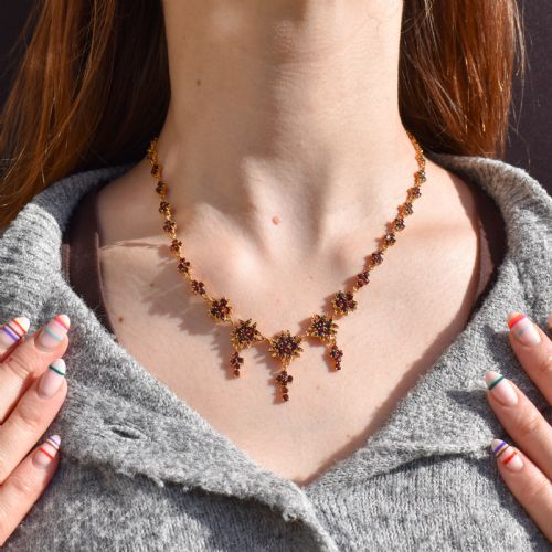 ANTIQUE 175 VICTORIAN BOHEMIAN GARNET FRINGE DROP NECKLACE - ADDITIONAL PHOTO 1