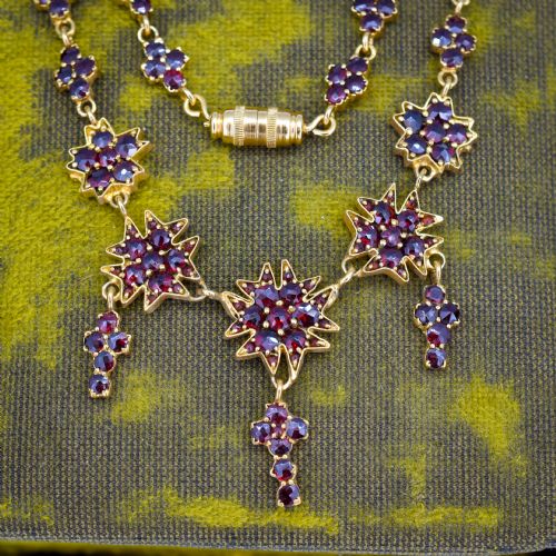 ANTIQUE 175 VICTORIAN BOHEMIAN GARNET FRINGE DROP NECKLACE - ADDITIONAL PHOTO 4